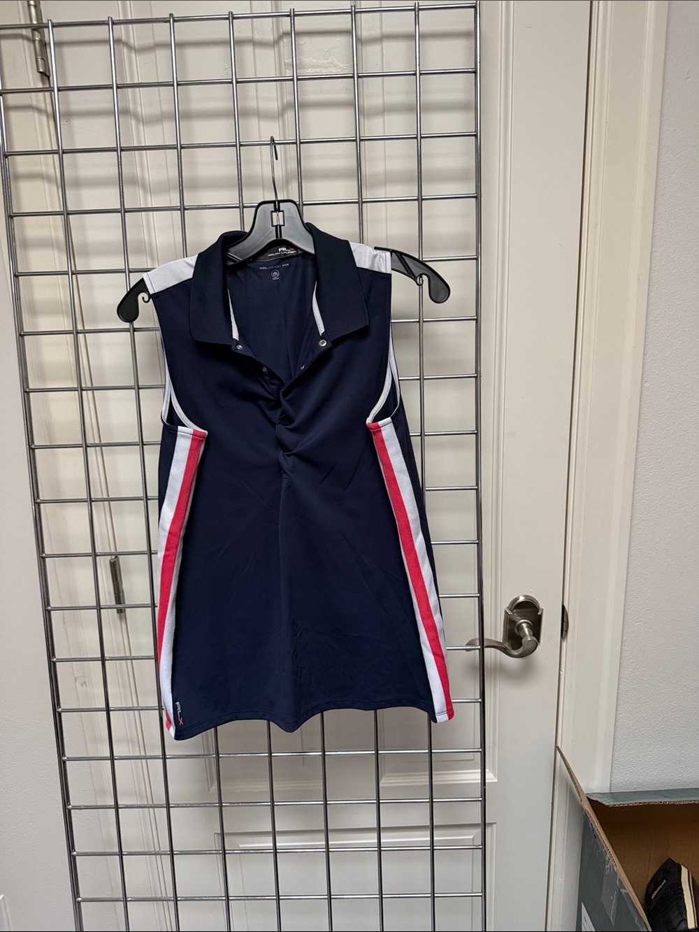 Ralph Lauren Navy Sleeveless Polo Tank with Red & White Side Stripes